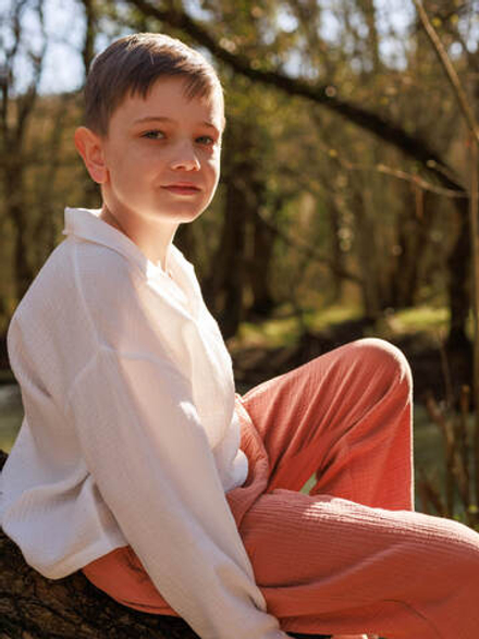 Поло оверсайз с длинным рукавом Mjölk Cream, из муслина