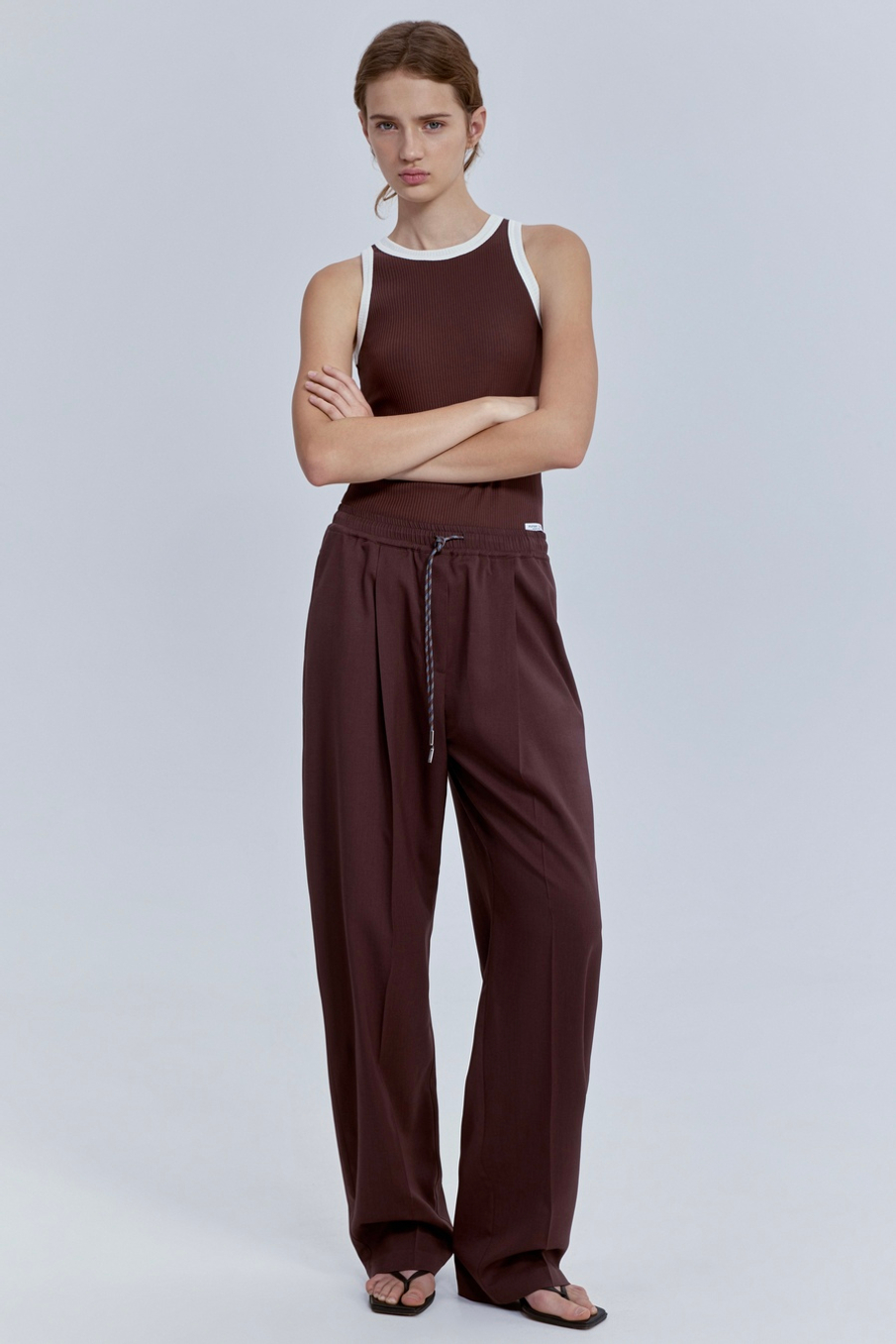 Топ из хлопковой рибаны с контрастной отделкой