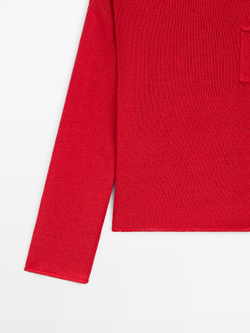 Massimo Dutti Свитер из хлопкового и льняного трикотажа с карманом, красный