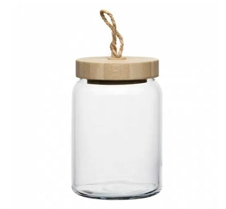 Банка с крышкой «Вуди»; стекло, дерево; 0,86л; D=9, H=15см; прозр.