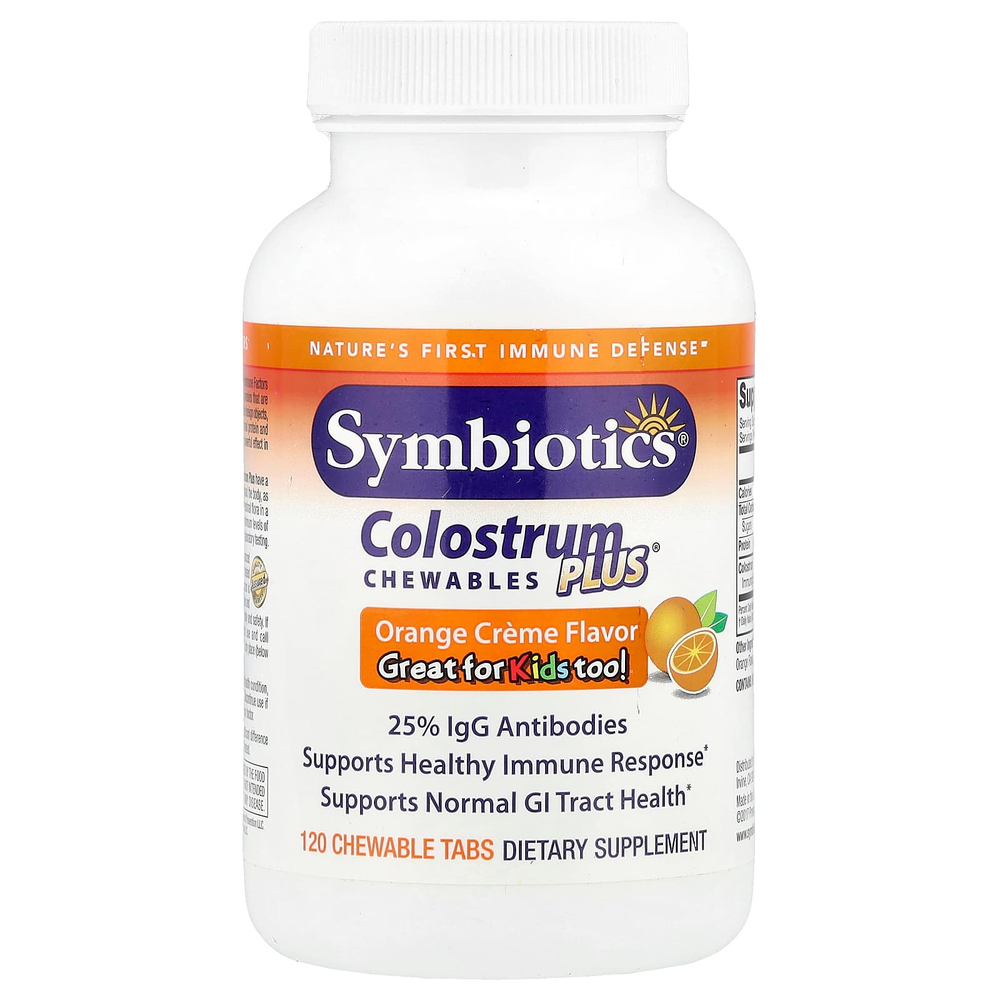 Symbiotics, Colostrum Plus, апельсиновый крем, 120 жевательных таблеток