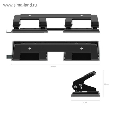 Дырокол ErichKrause Quadro, до 10 листов, 4 отверстия, металлический, черный