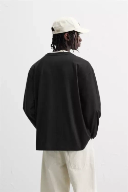 ZARA БАЗОВАЯ ФУТБОЛКА С ДЛИННЫМИ РУКАВАМИ, ЧЕРНЫЙ