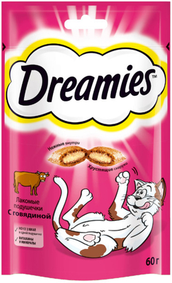 DREAMIES лакомые подушечки для кошек с говядиной 0,06кг
