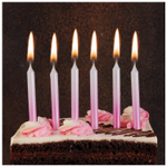 Свечи для торта «Перламутровый градиент» в бело-розовом цвете 8 см, 6 шт с подставками