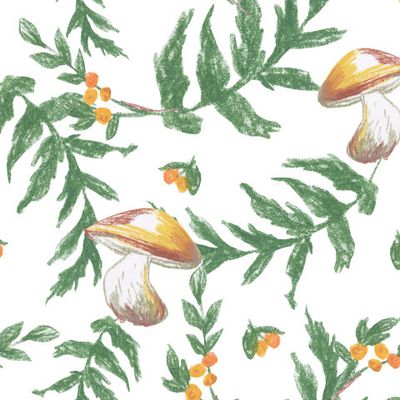 Бесшовный паттерн с грибами  восковыми мелками