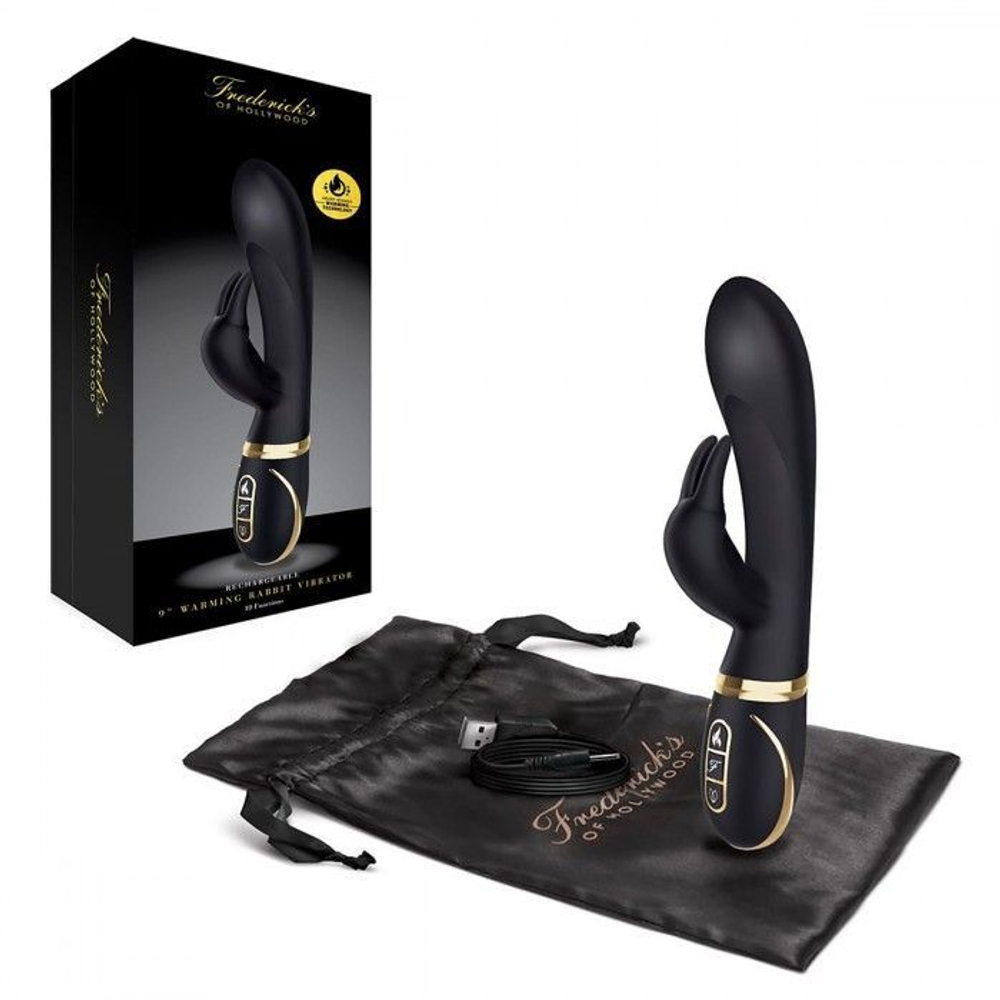 Черный вибратор-кролик с эффектом нагрева Warming Rabbit Vibrator (Цвет: черный)