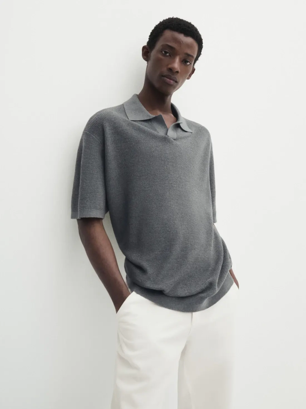 Massimo Dutti Футболка-поло  из хлопка и льна, аквамарин