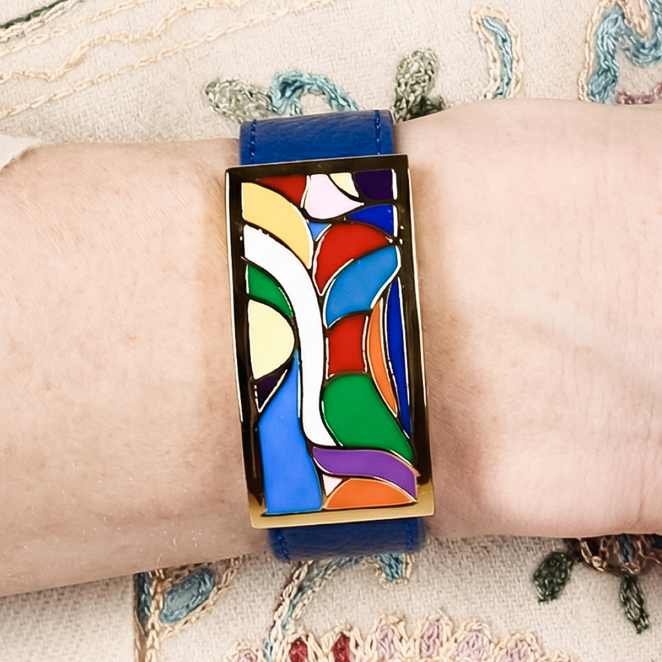 Браслет Fiore Luna на синем кожаном ремешке CB13600-14