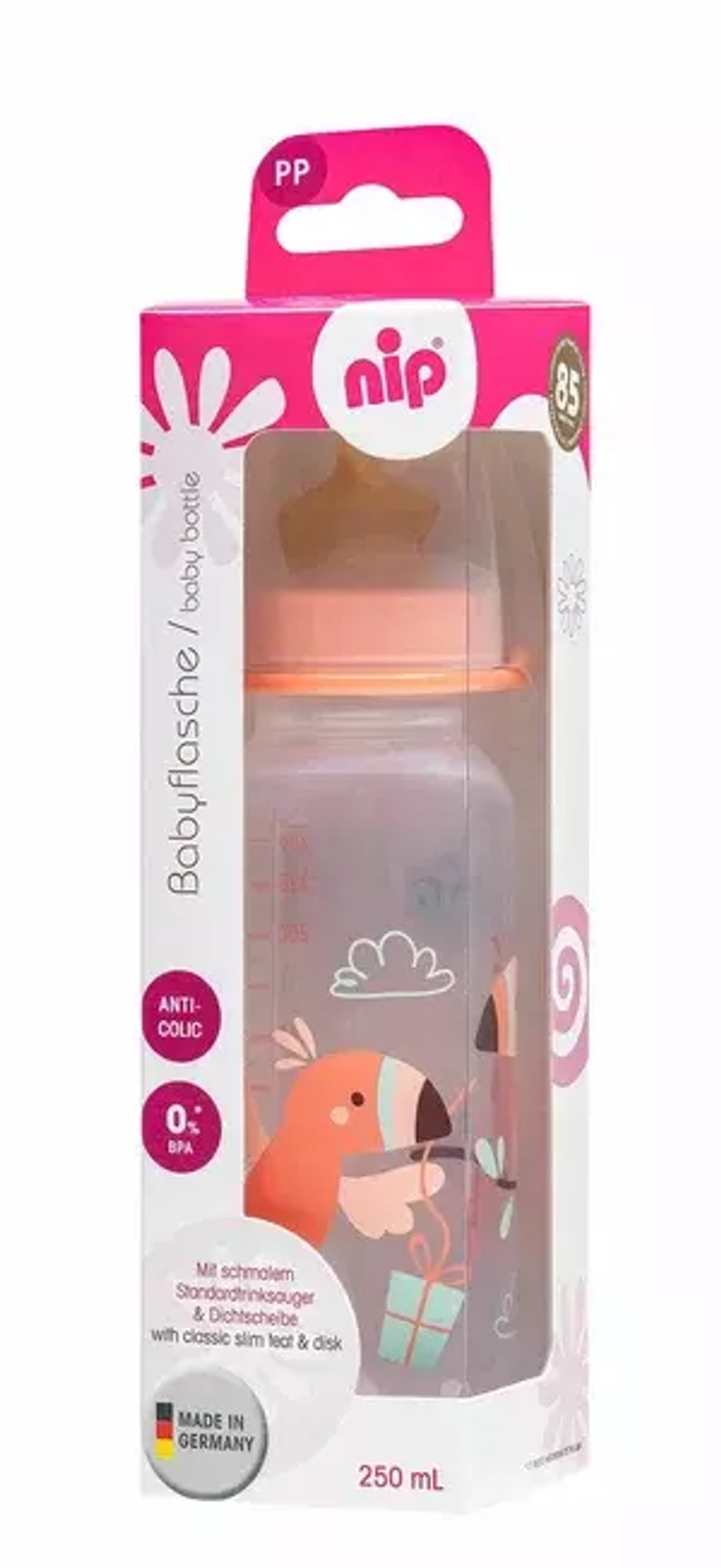 Бутылочка пластиковая NiP "Family" girl. 250 мл с соской латекс для девочки