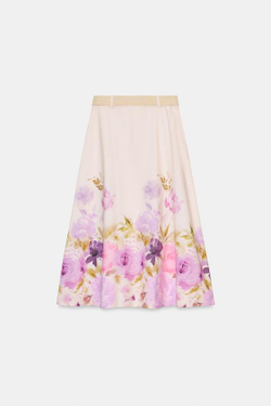 ZARA ЮБКА МИДИ С ЦВЕТОЧНЫМ ПРИНТОМ И РЕМНЕМ, РАЗНОЦВЕТНЫЙ