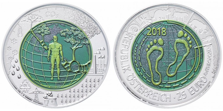 Австрия 25 евро, 2018 Антропогенез UNC