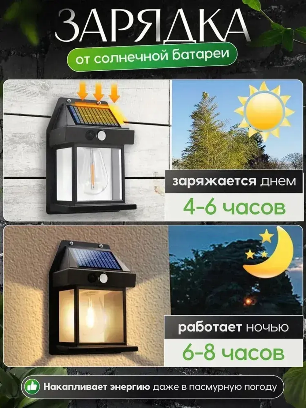 Светильник уличный с датчиком движения на солнечной батарее 4 шт