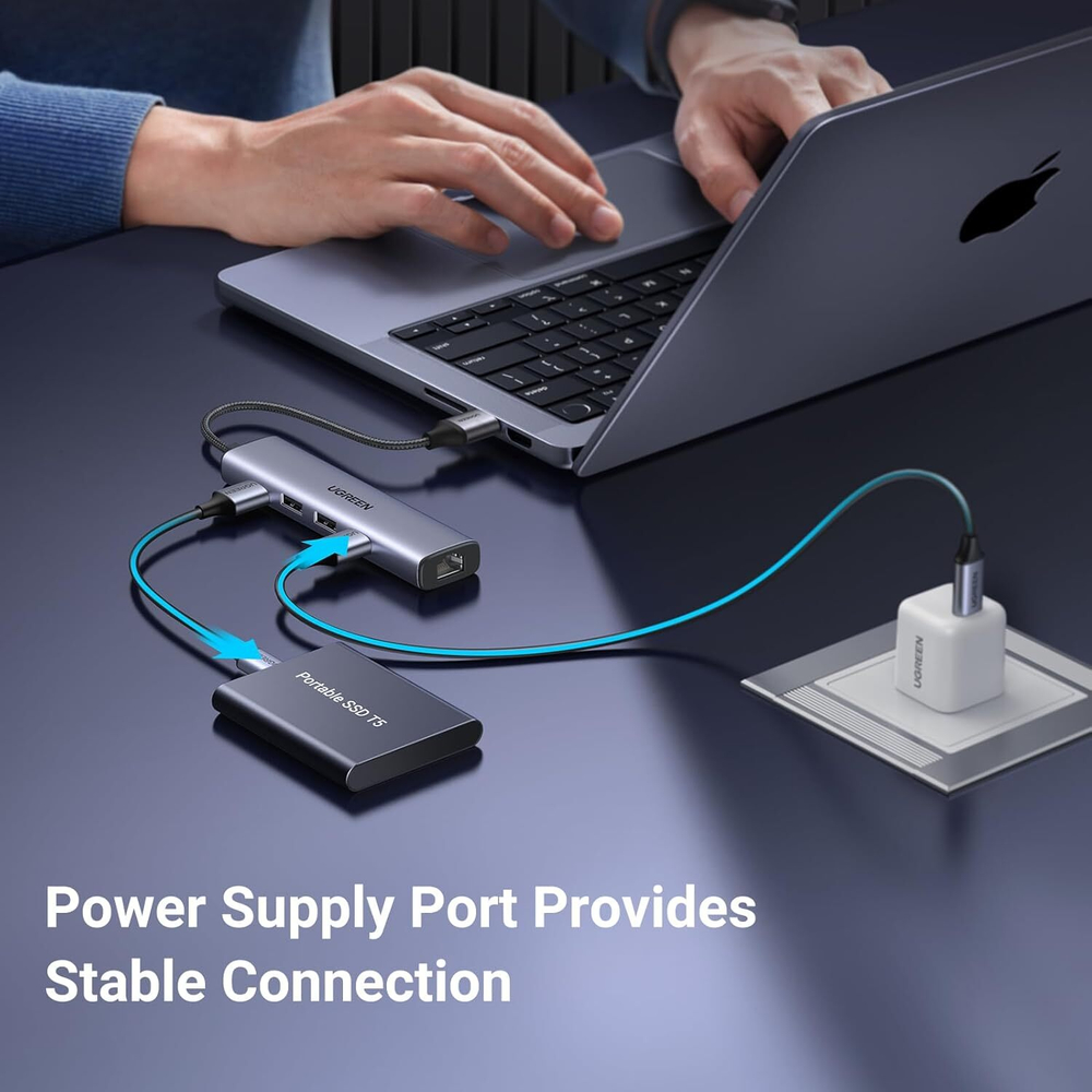 Конвертер USB 3.0 на LAN RJ-45,10/100/1000 Mbps + USB HUB 3 port, 0.2m UGREEN 60554