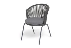 "Люксембург" стул плетеный из роупа, каркас из стали темно-серый (RAL7024) муар, роуп темно-серый круглый, ткань темно-серая 027