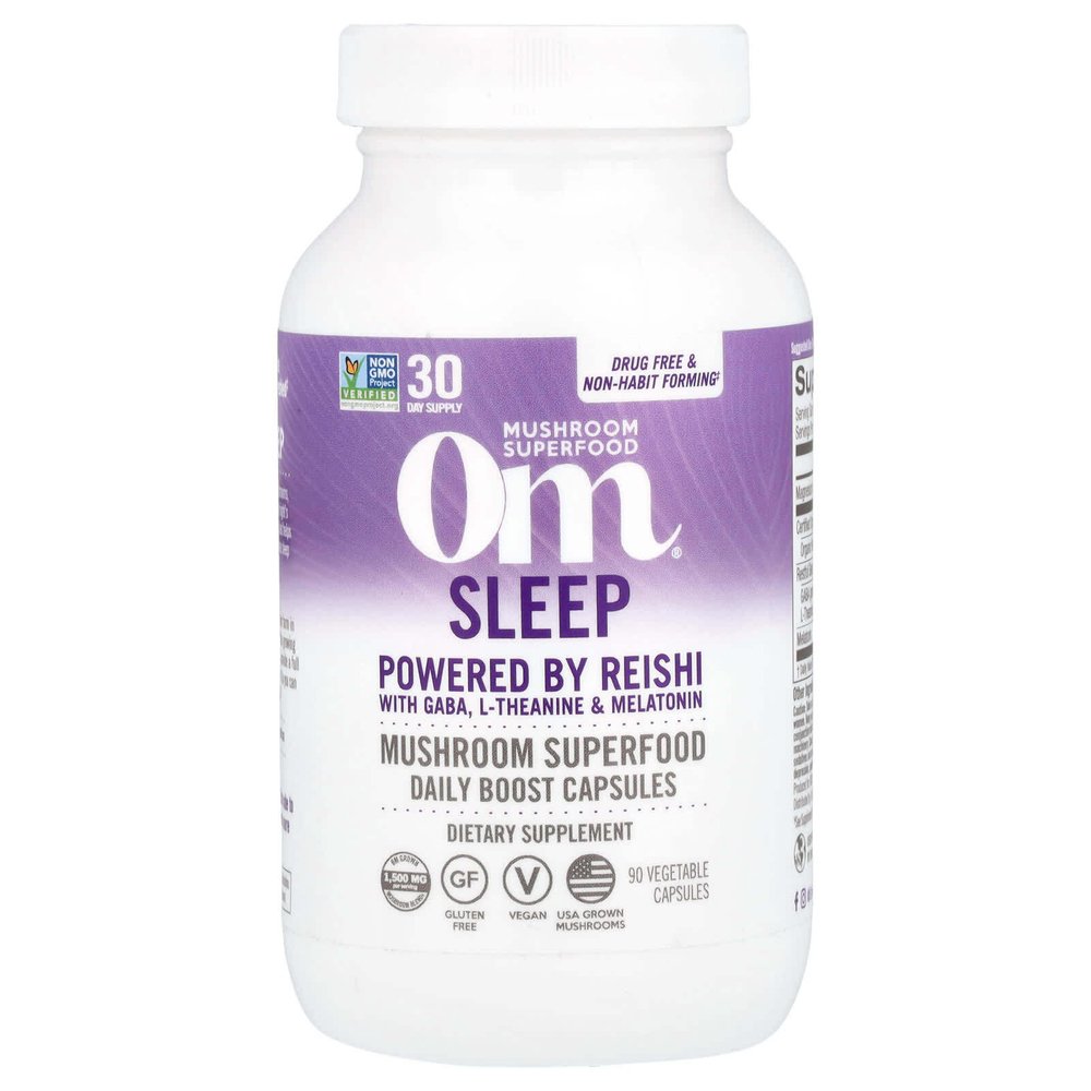 Om Mushrooms, Sleep, на основе рейши с ГАМК, L-теанином и мелатонином, 90 растительных капсул