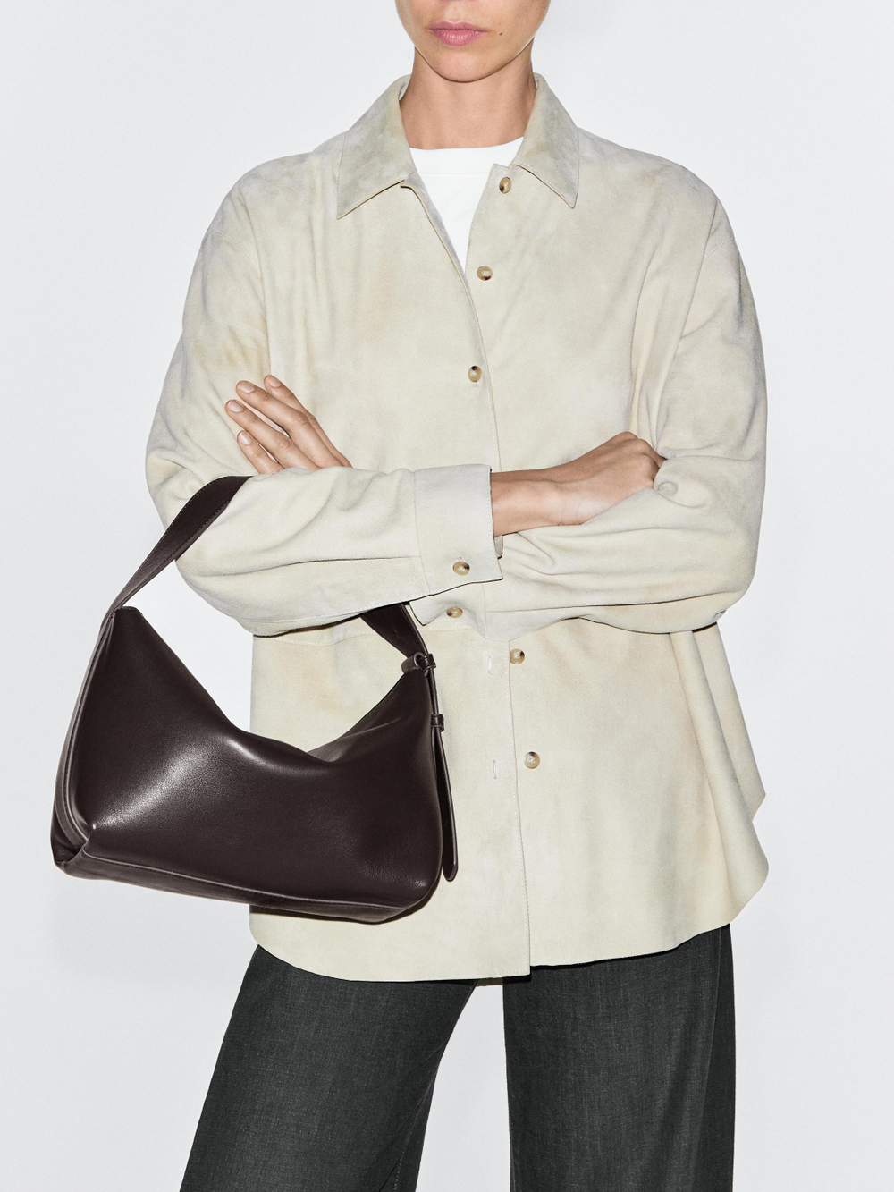 Massimo Dutti Небольшая сумка через плечо из кожи наппа, коричневый