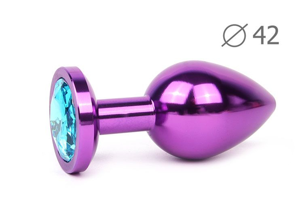 Коническая фиолетовая анальная втулка с голубым кристаллом - 9,3 см. (Цвет: голубой)