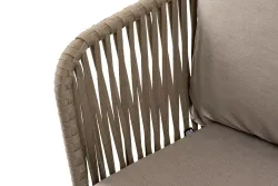 "Мальорка" диван 3-местный плетеный из роупа, основание дуб, роуп серо-коричневый 23мм, ткань бежевая 15052