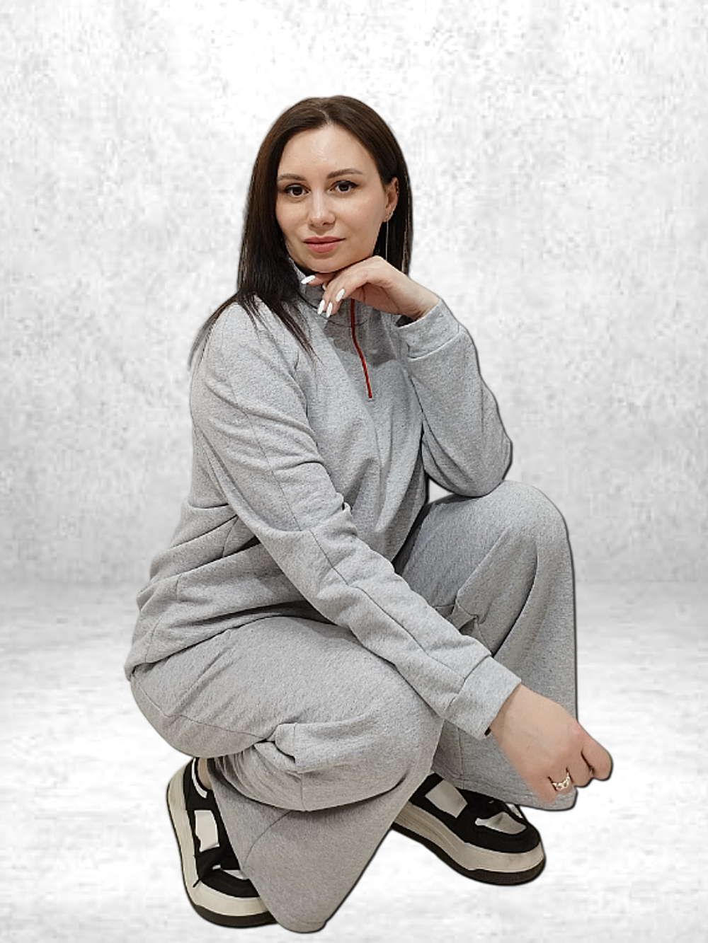 20831 Костюм женский ворот на кор. замке, брюки палацо, футер 2-х нитка начес серый меланж (52)