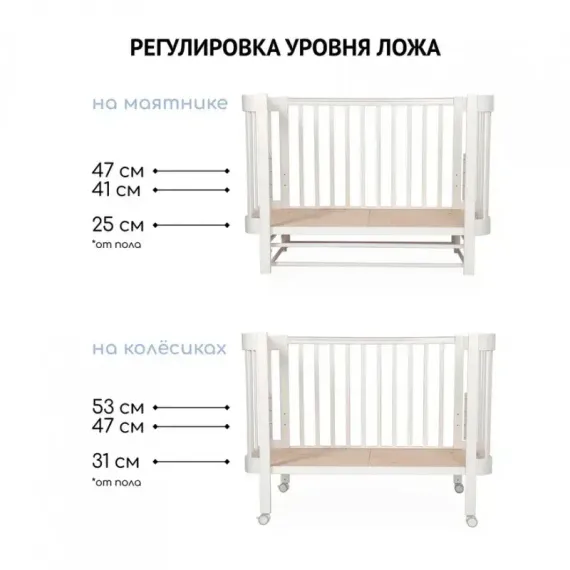 Детская кроватка Лель Космос Белый с продольным маятником