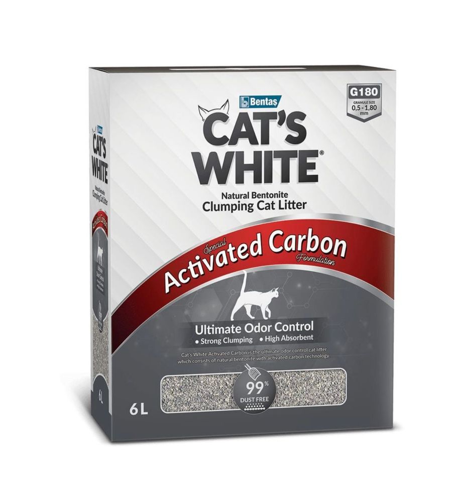 Cats White BOX Activated Carbon комкующийся наполнитель с активированным углем 6 л