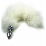 Анальная пробка из алюминия с хвостом из натурального меха ,размер S (Цвет: белый с серебряным)