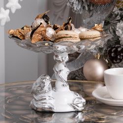 Фруктовница Зарничка Свитти Белая со стеклянной чашей Лепестки