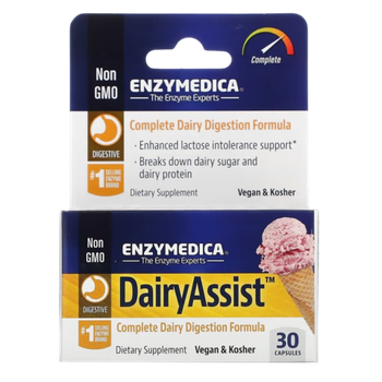 Enzymedica Dairy Assist 30 capsules , Усвоение лактозы и молочного белка
