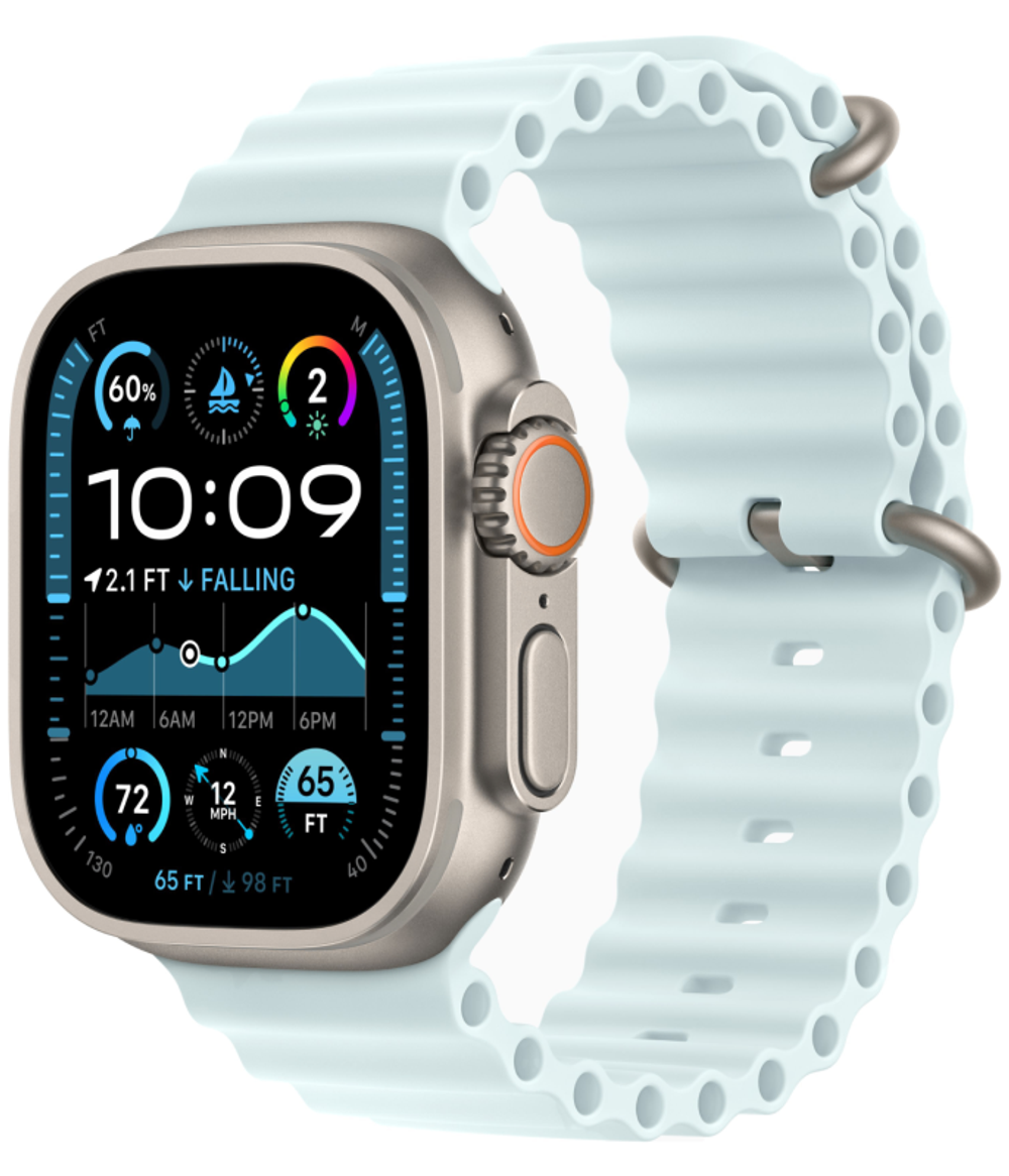 Часы Apple Watch Ultra 2, 49 мм GPS + Cellular, титан бежевого цвета, ремешок Ocean голубого цвета (2024)