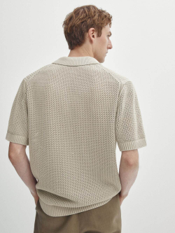 Massimo Dutti Кардиган с ажурным и пуговицами, бежевый