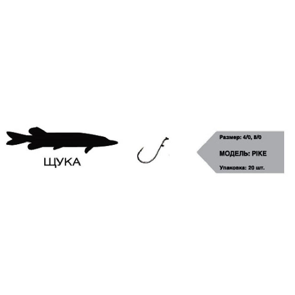 Крючки "Easy 2 Hook" Pike (щука) #8/0 (black)(в упак. 20шт.)