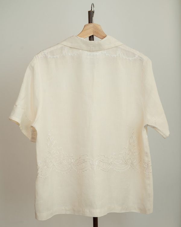 Рубашка с Вышитым Шелковым Узором желтая - фото 2