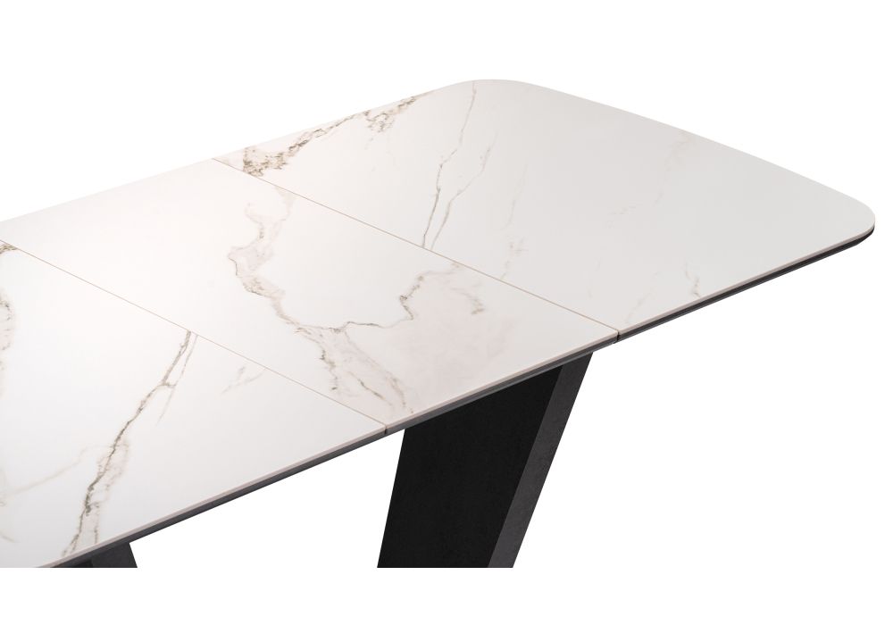 Стол на тумбе Петир 120(160)х80х75 белый мрамор / графит / темный камень