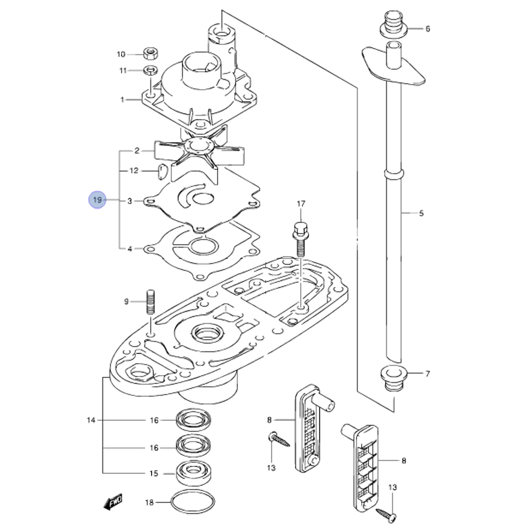 Рем.комплект помпы Suzuki DF25/DF30 17400-96352-000
