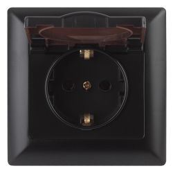 Розетка Intro Solo 4-203-05 с заземлением 2P+E Schuko с крышкой, 16А-250В, IP20, СУ, антрацит