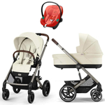Коляска Cybex Balios S Lux TPE complete Aton S2 Hibiscus Red Base One 4 в 1 Seashell Beige с дождевиками