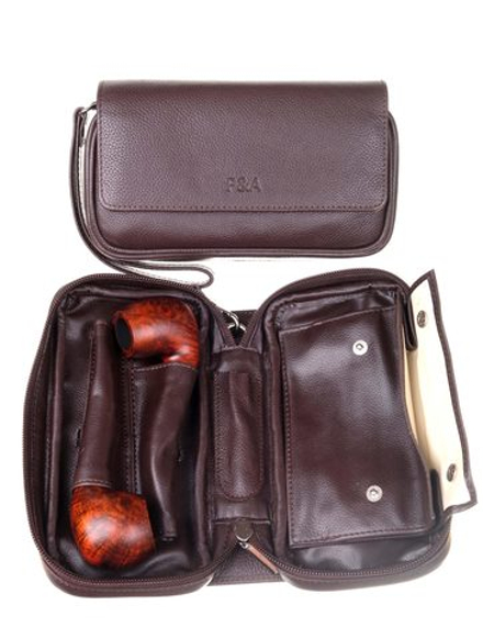 Сумка P&A для 2 трубок и табака, натуральная кожа, подарочная упаковка, коричневая 414-Brown