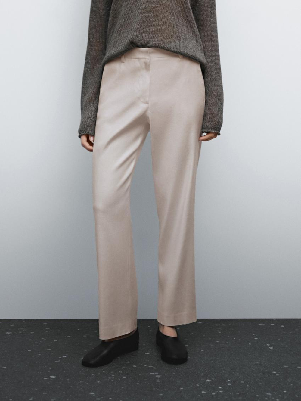 Massimo Dutti Эластичные брюки из смесового льна, дымчатый