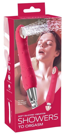 Малиновая насадка на душ с вибрацией Showers to orgasm - 20,1 см.