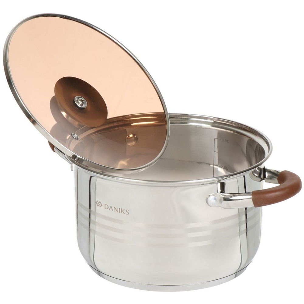 Кастрюля нерж, 4 л, крышка стекло, Daniks, Веллингтон, GS-01415-20CA, индукц