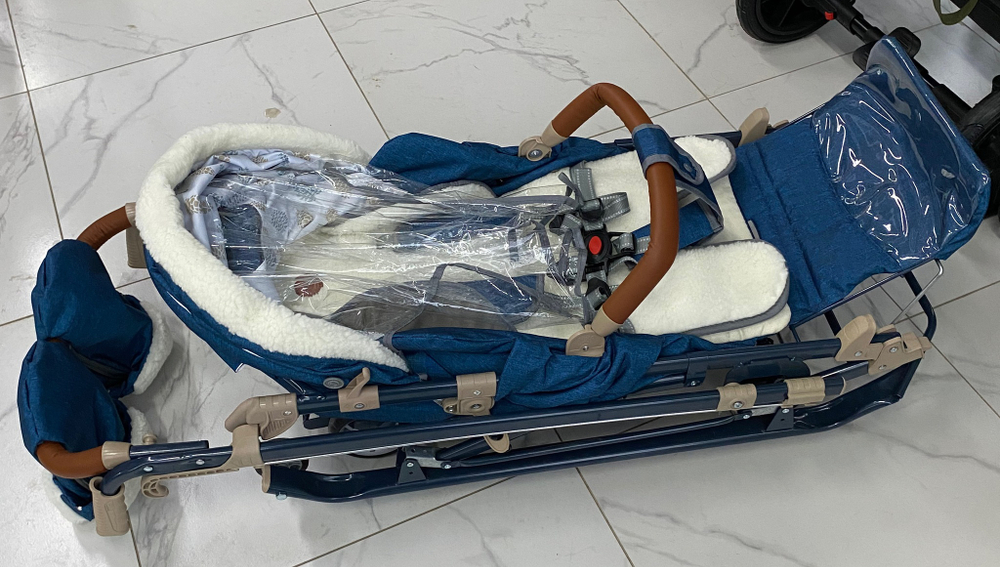 Коляска комбинированная (санки - коляска) «Ника Детям 7-8K» синий меланж (арт. НД7-8K/3)