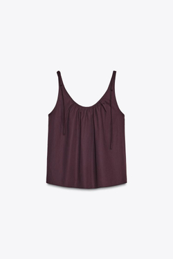 ZARA ТОП ИЗ ПОПЛИНА С ЗАВЯЗКАМИ, БОРДОВЫЙ