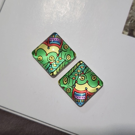 Принт, 12мм, квадрат, стеклянный кабошон