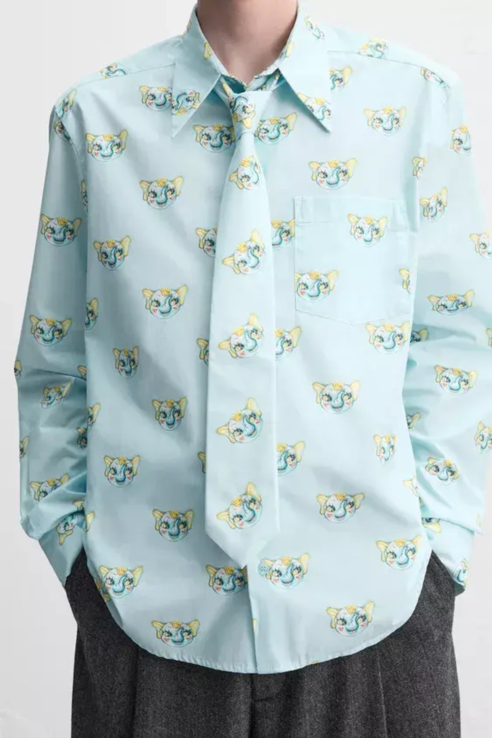 ZARA X HARRY LAMBERT, ГАЛСТУК С ПРИНТОМ, НЕБЕСНО-ГОЛУБОЙ