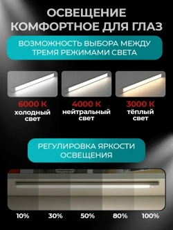 Светильник 30 см с датчиком движения беспроводной аккумуляторный, на магнитах, на кухню, в шкаф