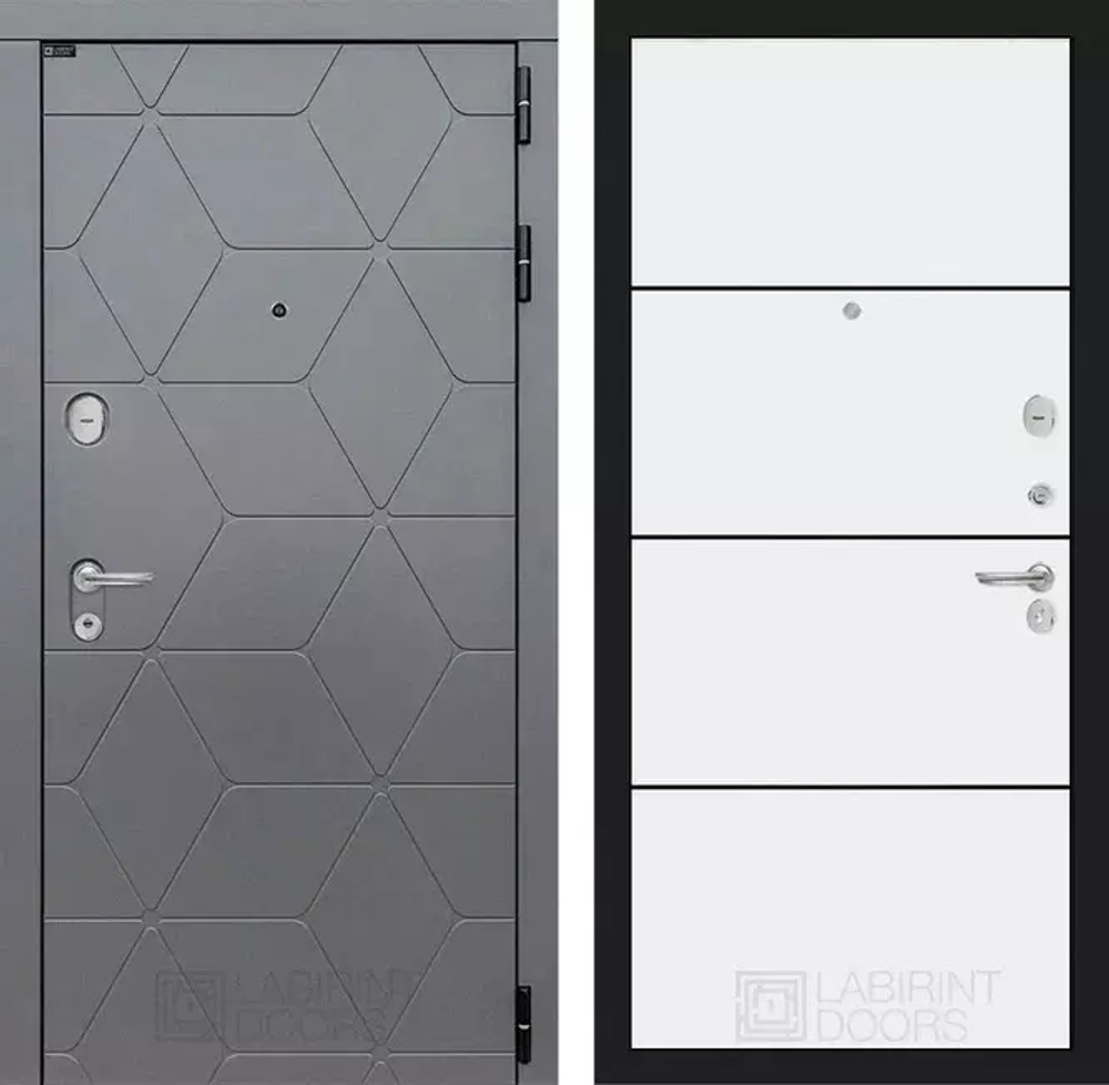 Входная металлическая дверь Лабиринт Cosmo 2К (Космо ) 25 Белый софт, черный молдинг