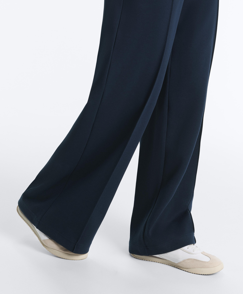 OYSHO Прямые брюки из пике с хлопковой отделкой и контрастной окантовкой, синий