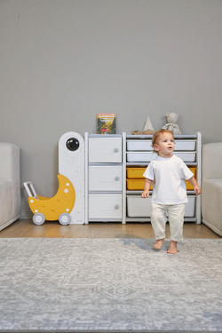 Стеллаж для игрушек UNIX Kids Moon 13 (3 полки + 10 ящиков) желтый/белый