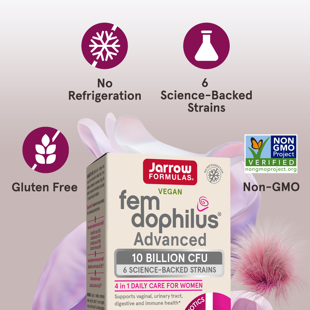Jarrow Formulas, Vegan Fem Dophilus, улучшенный продукт, 10 млрд КОЕ (250 мг), 30 растительных капсул